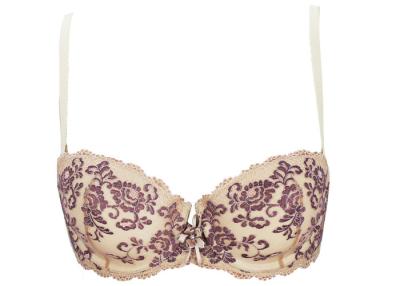 China Luxury Beige Lace Underwire Sexy Demi Bras Contrast Color Fashion for sale