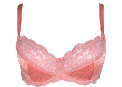 China Comfortable Pink Jacquard Satin Full Figured Bras Fine Lace Lingerie for sale