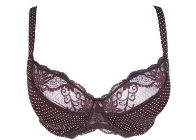 China Coffee Soft Full Figured Bras 95E Lace Microfiber Fabric , Classic Dots Printing for sale