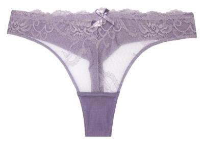 China Fashion Lace Semi Sheer Sexy Women Thongs Purple Bikini Seductive for sale