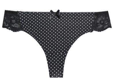 China Microfiber White Polka Dot Thong , Lace Low Rise Sexy Blue Thongs for sale