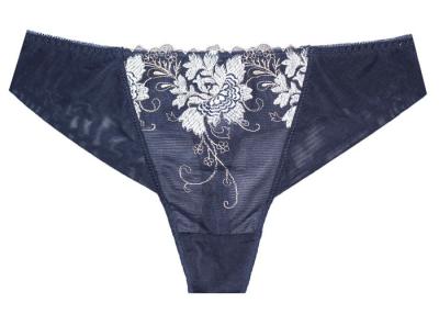 China OEM ODM Dark Blue Embroidery Sexy Women Thongs with Floral Pattern for sale