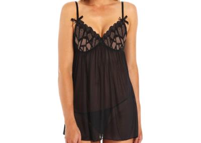 China Stereo Embroidery Black Babydoll Nightwear For Women , Stretch Mesh for sale