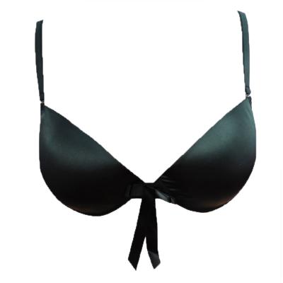 China Plain Smooth Satin Gel Padded Push Up Bras Brief Plunge With Pretty Bowknot for sale