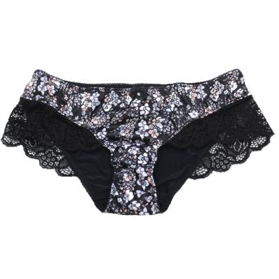 China Vintage Floral Print Satin Lady Boyshorts Sexy  Lace Women Cotton Panties for sale