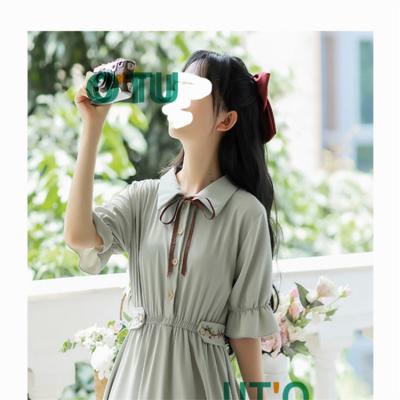 China A35 Hot Sale Fashion Style Short Sleeve Print V-Neckline Anti-Static Print Dress for sale