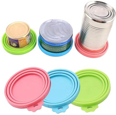 China Non Spill Universal BPA Free Silicone Can Lids Covers Reusable 3 in 1 Storage Container Cover Silicone cat dog pet food can cover lids for sale