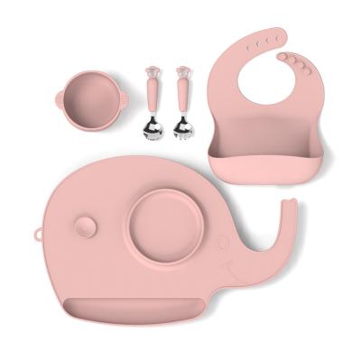 China BPA Free Silicon Food Grade Baby Dinner Set Include Bib Plate Silicone Baby Bowl And Handle Spoon Kid Feed Set For Baby Eating Set for sale