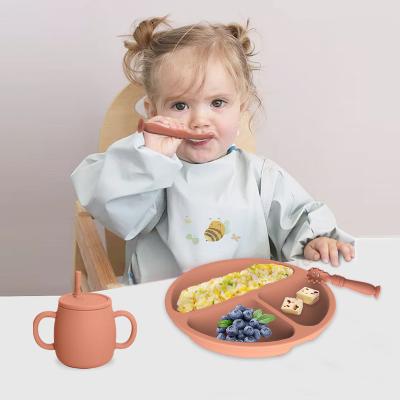 China BPA Free BPA Free Silicone Baby Feeding Set Silicone Dinnerware Baby Bib Plate Bowl Spoon Snack Cup for sale