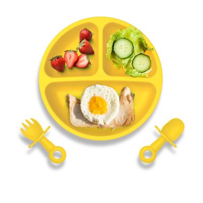 China BPA Free 2022 popular products Bpa free kids feeding soft silicon plate bowl set silicone dinnerware set with strong suction for baby for sale