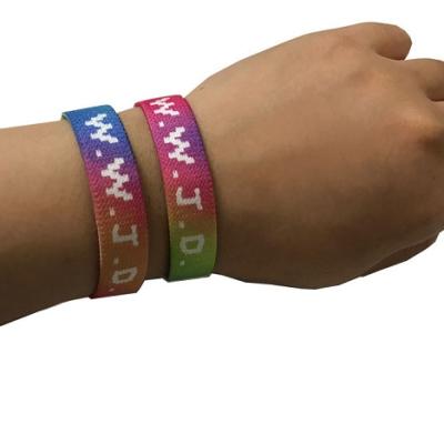 China Wear Rainbow Tie Dye Colored Elastic WWJD Wristbands Sublimation Side Print With Print Label for sale