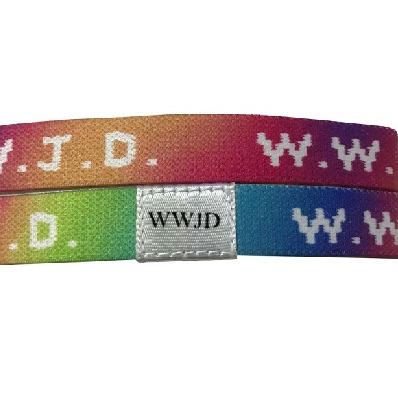 China Wear Rainbow Tie Dye Colored Elastic WWJD Wristbands Sublimation Side Print With Print Label for sale