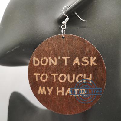 China BOHEMIA Round Hot Selling Don't Ask To Touch My Hair Wooden Earrings for sale