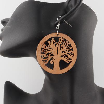 China Wholesale CLASSIC Round Tree of Life African Wooden Earrings for sale