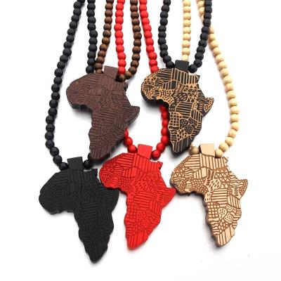 China CLASSIC Multi Color African Map Wooden Necklace For Men for sale