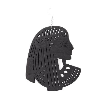 China TRENDY Black Color Laser Cut Wooden African Queen Earrings for sale