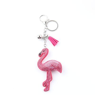 China 2021 New Latest Bling Rhinestone Colored Fiamingo Pendan Car Key Chain Custom for sale