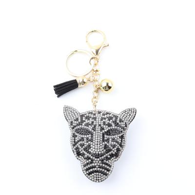 China Romantic Luxury The Tiger Head Car Key Chain Rhinestones Crystal Keychain Ring Pendant For Bag Charm Keychains China Gift for sale