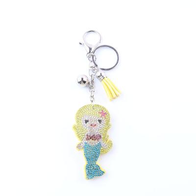 China Eco-friendly Female Key Chain Key Chains Cute Key Covers Rhinestone Mosaic Gift Leather Fringed Key Noise She Lock Chain for sale