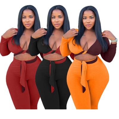 China X1026 Patchwork Spring Fashion Sustainable Fashion Crop Leading Sexy 2 Piece Set Plus Size Women's Sets for sale