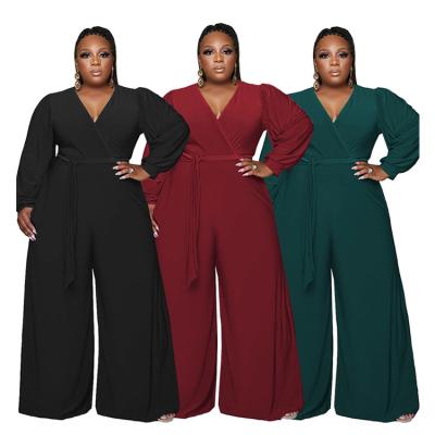 China XM9125 Viable Fashion Casual V-Neckline Wide Leg Women Overalls Elegant Plus Size Overalls for sale