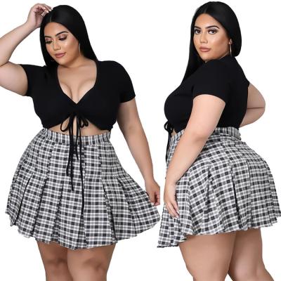 China XY9110 Anti-Static Two Piece Plus Size Women Skirts Summer Sets For Women Clothing Plaid Skirts for sale