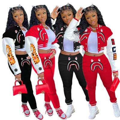 China Breathable Fashion Cropped Casual Baseball Jacket Jogging Suit For Women 2 Piece Tracksuits for sale