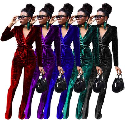 China TS1182 New Anti-wrinkle Fashion Flare Pants Blazer Set Women Velvet 2 Piece Set Winter Sets for sale