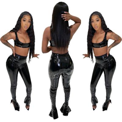 China A3240 new fashion women's anti-pilling outfits two-piece set sexy leather vest pants for sale