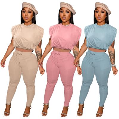 China Anti-pilling F7559 Fashion Casual Sleeveless Top Top 2 Piece Women Set Clothing Set for sale