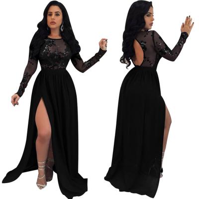 China K8873 long sleeves anti-static sexy transparent backless dinner dress tailed dress fashion dress for sale