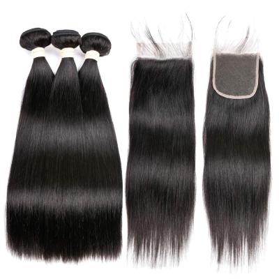 China Straight / Wave Hair Wholesalers Straight Lace Frontal Closure 4*4 Virgin Mink Brazilian Human Hair Extensions Raw Cuticle Aligned Bundle for sale