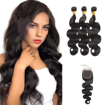 China Straight/Wave Bundles With Closure Hair Body Wave Bundles Unprocessed Human Hair Bulk 100% Virgin Hair 3 Bundles With Lace Closure for sale