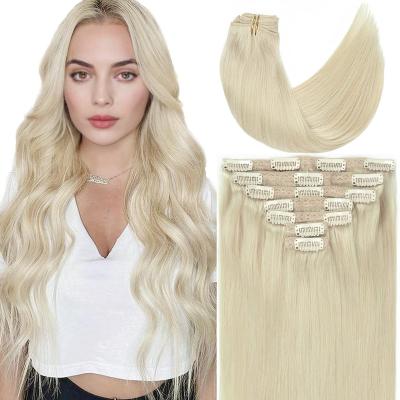 China Wholesale Straight Double Drawn 100% Virgin Raw Cuticle Aligned Clip In Hair Extension, #613/#27 For White Women for sale