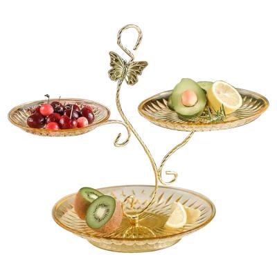 China Wholesale High Quality Luxury Home Hotel Restaurant Design Afternoon Tea Set 2 Layers Tiers Metal Rack Set 3 Layers Fruit Dessert Snack Dish for sale