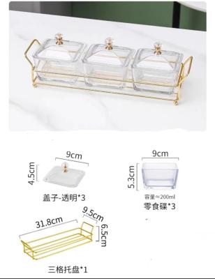 China Sustainable Hot Sales Fruit Dish Glass Candy Dessert Decorated Square Bowls Dish Set 3 Grid With Tray for sale