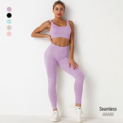 China Breathable Gym Clothes Seamless Yoga Sets Ribbed Women Tik Tok Yoga Clothing Set Fitness Set for sale