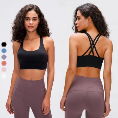 China Lulu Yoga Top Wholesale High Quality High Print Yoga Bra Padded Breathable Sports Bra Women Workout Apparel for sale