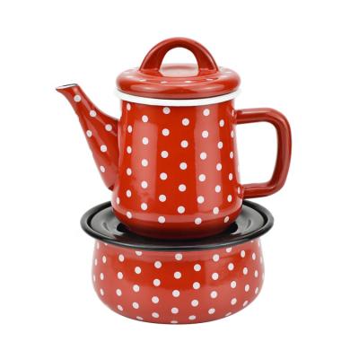 China New Large Viable Small Size Enamel Teapot Enamel Jugs Kettle Set for sale