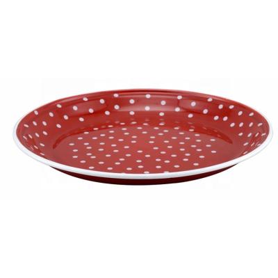 China Sustainable Camping Enamel Tray Tableware Enamel Round Plate Enamel Tray 18-26CM for sale