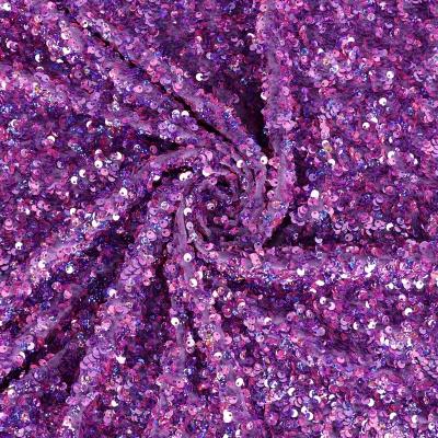 China 4 Way Stretch Embroidery Velvet Luxury Sequin Fabric [Sustainable Sequin Fabric Purple] for sale