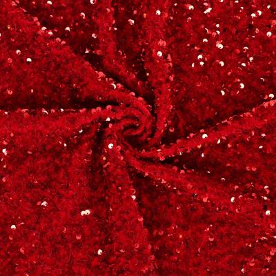 China [Sequin Fabric] Viable Red Luxury 4 Way Stretch Embroidery Velvet Sequin Fabric for sale