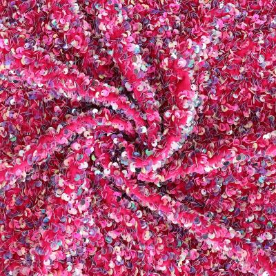 China [Sequin Fabric] Viable Red Luxury 4 Way Stretch Embroidery Velvet Sequin Fabric for sale