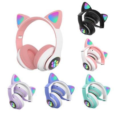 China Perfect Sound STN-28 Over Ear Cat Ear Music Headset Wireless BT 5.0 Earbuds Earphone With MIC TF Card LED Colorful Lights for sale