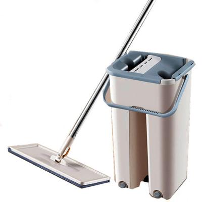 China 2022 Hands Microfiber Flat Floor Mop Freestanding Household Lazy Floor Mop Bucket Cleaning Set for sale