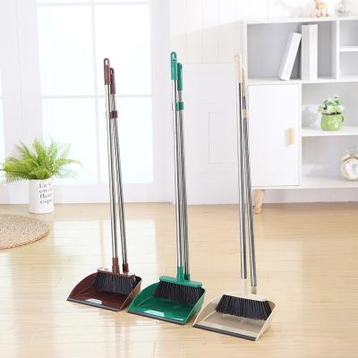 China Stainless Steel Cheap Home Soft Rod Wool Household Set Broom Plastic Dustpan Set for sale