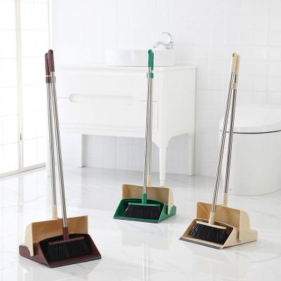 China Home Windproof Broom Dustpan Set Stainless Steel Rod Wool Folding Broom Dustpan Soft Combination for sale