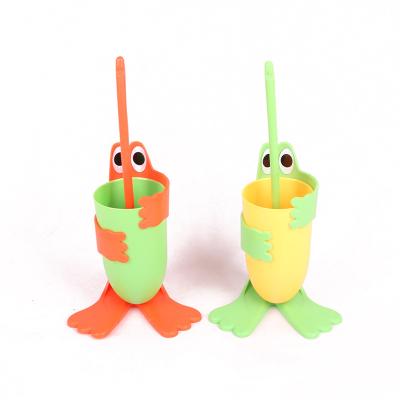 China Colorful Hand Cartoon Creative Frog Toilet Brush Set With Basic Household Toilet Animal Cleaning Brush for sale