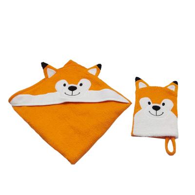 China Baby Cute Animal Towel Cotton Orgainc Folded Animal Hooded Bath Towel 85*85cm for sale