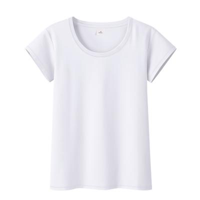 China Custom Made Cotton Anti-Shrink Tencel Wool O-Neck Women T-Shirts Plain Short Sleeve Sweater for sale